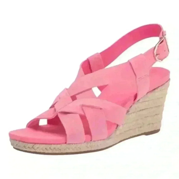 NEW Cole Haan CRYSTAL WEDGE Pink Fuschia Suede Sandals - Picture 1 of 11